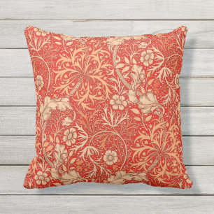 Coussin D'extérieur Algue de William Morris florale, orange de corail