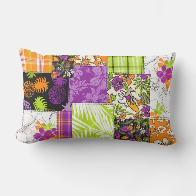 Coussin D'extérieur Aloha Patchwork Hawaiian Tropical Prints - Violet (Recto)