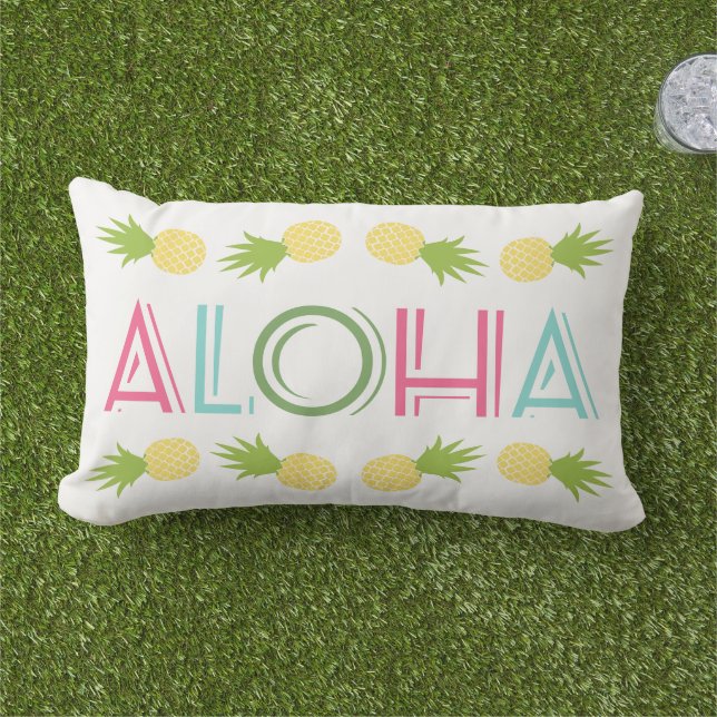Coussin D'extérieur Aloha tropical aux ananas jaunes (Herbe)