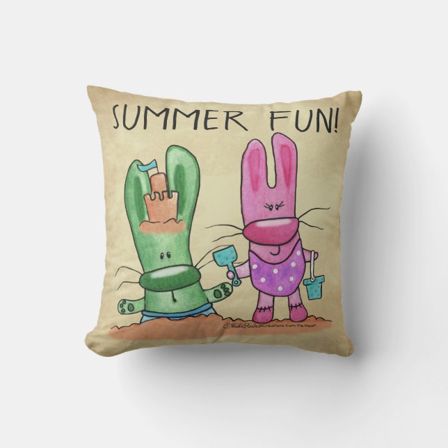 Coussin D'extérieur Amusement été Bunnies à la plage (Recto)