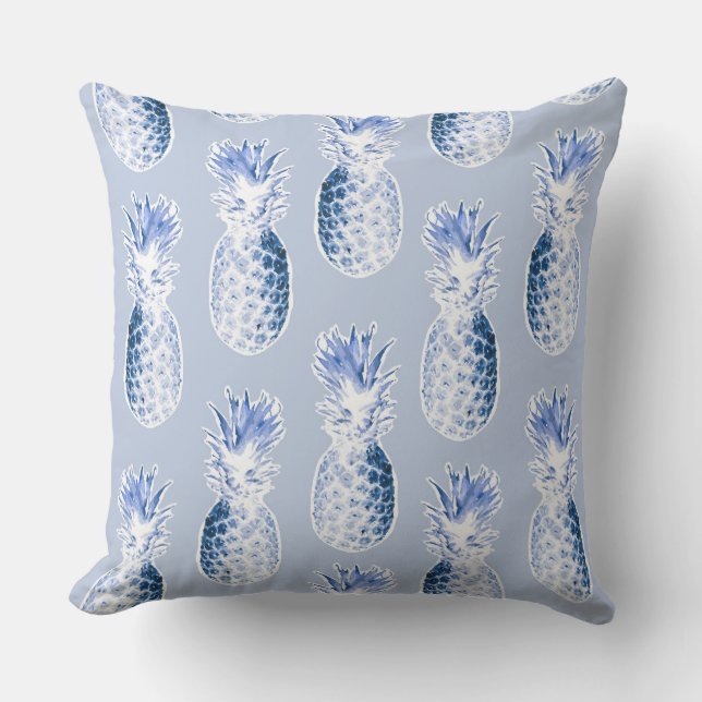 Coussin D'extérieur Ananas coloniaux dans le bleu (Recto)