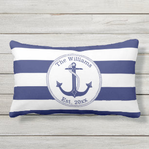 Coussin D'extérieur Ancre marine Bleu Stripes Nom de famille