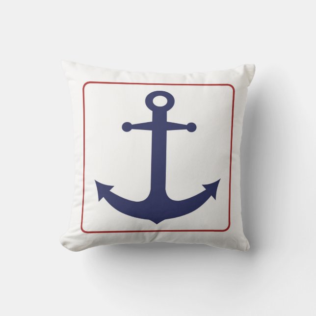 Coussin D'extérieur Ancre nautique - blanc et bleu rouges (Recto)