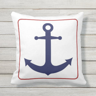Coussin D'extérieur Ancre nautique - blanc et bleu rouges