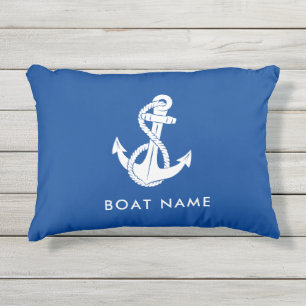 Coussin D'extérieur Ancre Naútíque et Nom de Bateau Bleu