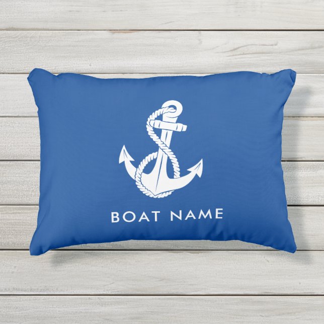 Coussin D'extérieur Ancre Naútíque et Nom de Bateau Bleu (Devant)