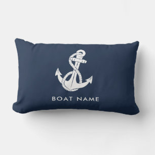 Coussin D'extérieur Ancre nautique Nom du bateau bleu marine Personnal