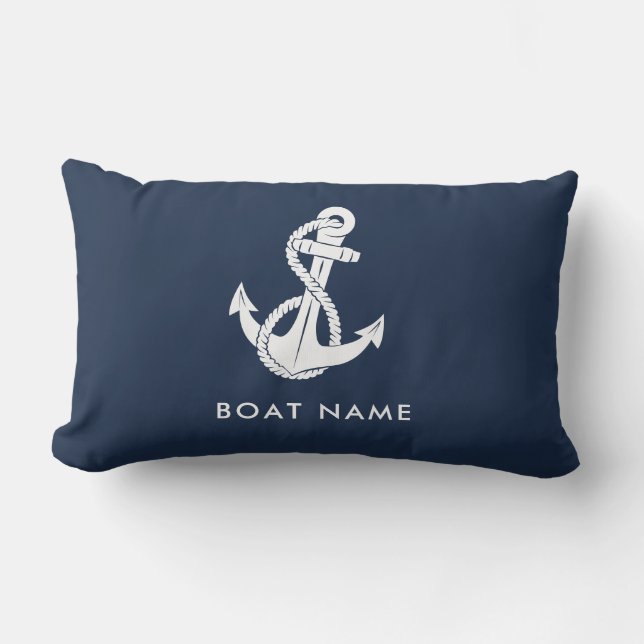 Coussin D'extérieur Ancre nautique Nom du bateau bleu marine Personnal (Recto)