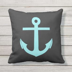 Coussin D'extérieur Ancre Noir et Aqua Nautique