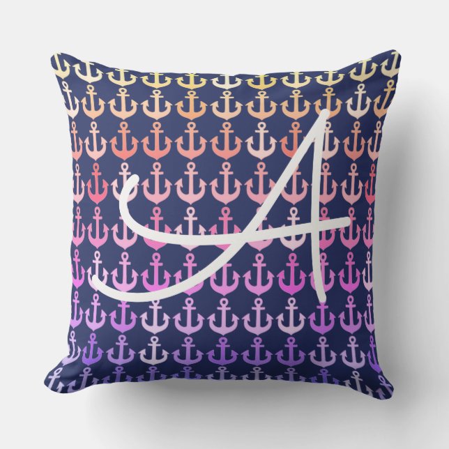 Coussin D'extérieur ancres couleur motif avec initial . nautique (Recto)