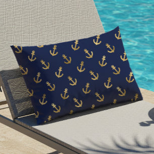 Coussin D'extérieur Ancres dorées motif bleu marine nautique extérieur