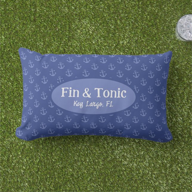 Coussin D'extérieur Ancres nautiques Nom du bateau personnalisé (Herbe)