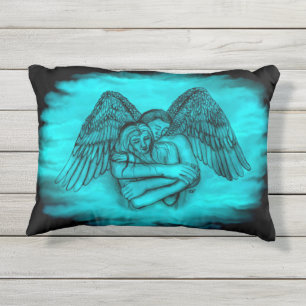 Coussin D'extérieur Angel Eros en amour, design noir et vert
