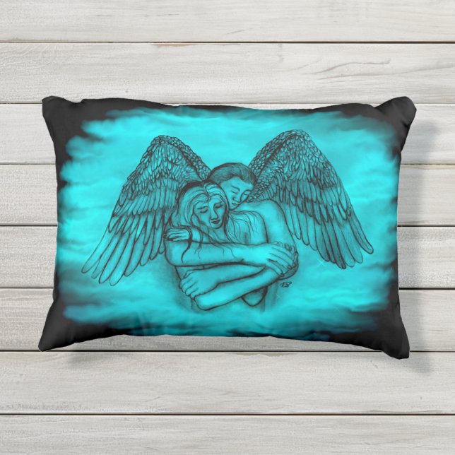 Coussin D'extérieur Angel Eros en amour, design noir et vert (Dos)