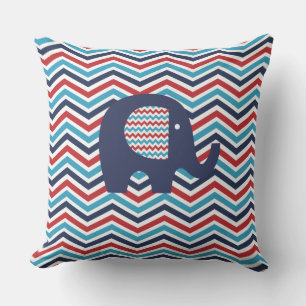 Coussin D'extérieur Animaux Eléphant Rouge Bleu Bleu Chevron Bande