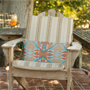 Coussin D'extérieur Aqua Turquoise Blue Orange Brown Motif tribal