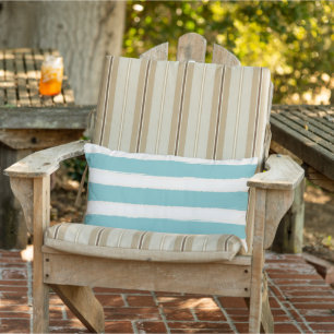 Coussin D'extérieur Aquarelle Aqua White Beach Stripes