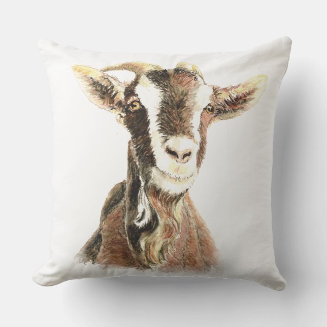 Coussin D'extérieur Aquarelle Chèvre ferme art animal (Recto)