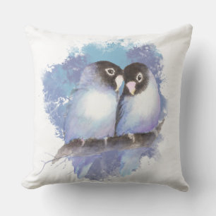 Coussin D'extérieur Aquarelle Cuddin Bleu Lovebirds Oiseau Art
