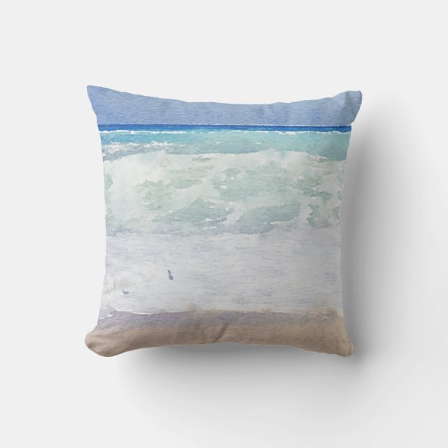 Coussin D'extérieur Aquarelle de conception de plage de paysage marin (Recto)