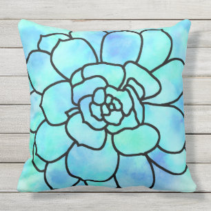 Coussin D'extérieur 'Aquarelle en verre teint Succulent 2'