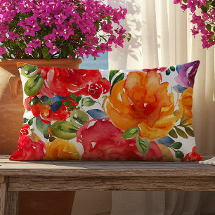 Coussin D'extérieur Aquarelle été gras Floral Rouge Orange violet