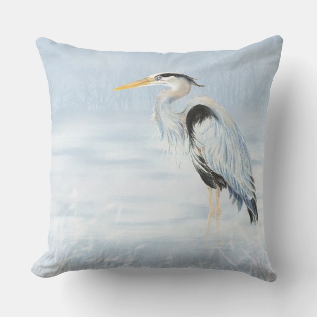 Coussin D'extérieur Aquarelle Great Blue Heron Oiseau Art de la faune (Recto)