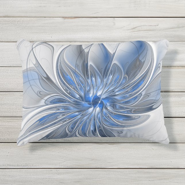 Coussin D'extérieur Aquarelle gris bleu Abstrait Fractal Art Flower (Devant)