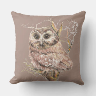 Coussin D'extérieur Aquarelle mignonne Petite Chouette Oiseau Nature A