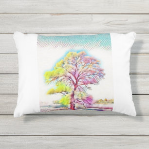 Coussin D'extérieur Aquarelle moderne des arbres enneigés colorés