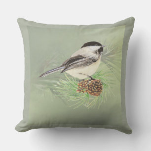 Coussin D'extérieur Aquarelle Oiseau de poulet dans l'arbre du pin Art