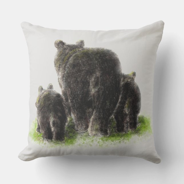 Coussin D'extérieur Aquarelle Ours noir Art de la nature animale (Recto)
