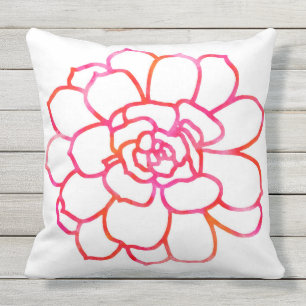 Coussin D'extérieur Aquarelle rose orange Succulent