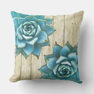 Coussin D'extérieur Aquarelle succulente sur bois de Shabby