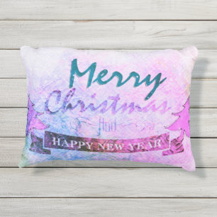 Coussin D'extérieur Arbres pourpres d'aquarelle de Joyeux Noël