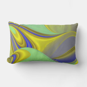 Coussin D'extérieur Art abstrait arc-en-ciel 3D en or jaune bleu