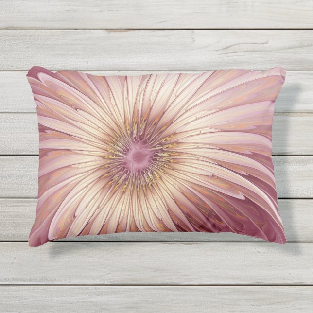 Coussin D'extérieur Art Abstrait Fractal Fleur & Tons de Bourgogne (Devant)