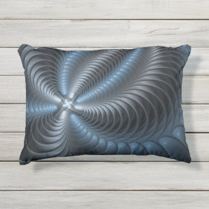 Coussin D'extérieur Art abstrait moderne 3D fractal bleu gris plastiqu