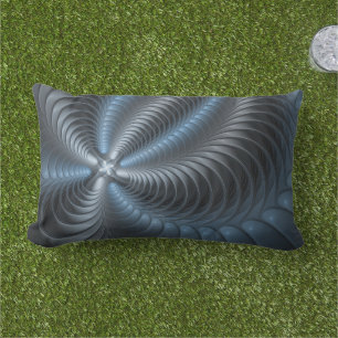 Coussin D'extérieur Art abstrait moderne fractal bleu gris plastique 3