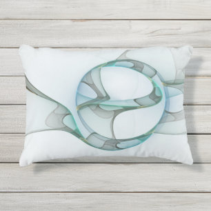 Coussin D'extérieur Art Abstrait moderne Fractal Bleu Turquoise Gris