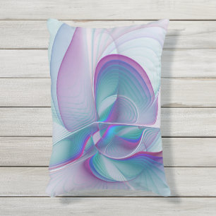 Coussin D'extérieur Art Fractal Abstrait rose bleu turquoise