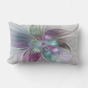 Coussin D'extérieur Art fractal floral abstrait coloré moderne
