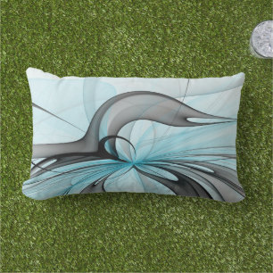 Coussin D'extérieur Art fractal moderne gris anthracite abstrait bleu
