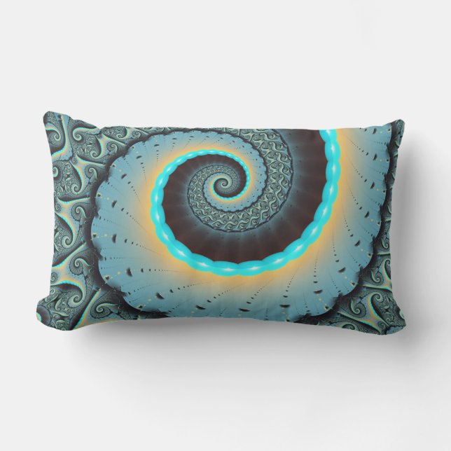 Coussin D'extérieur Art fractal spirale abstrait bleu turquoise orange (Recto)
