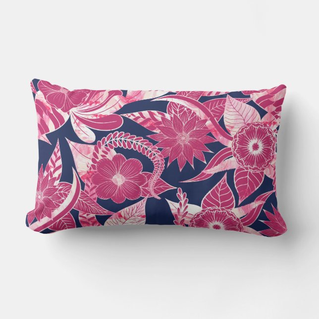 Coussin D'extérieur Artsy Moderne Fuschia Marine Acrylique Feuilles fl (Recto)