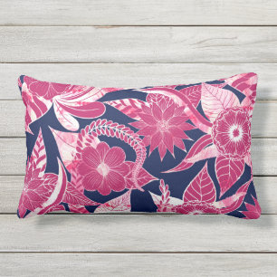 Coussin D'extérieur Artsy Moderne Fuschia Marine Acrylique Feuilles fl