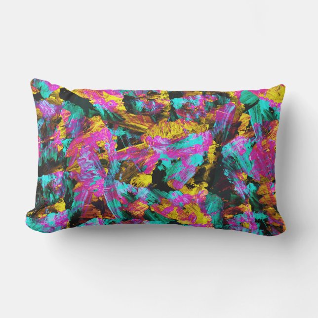 Coussin D'extérieur Artsy Moderne Neon Couleurs Noir Abstrait Peinture (Recto)
