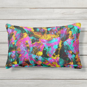 Coussin D'extérieur Artsy Moderne Neon Couleurs Noir Abstrait Peinture