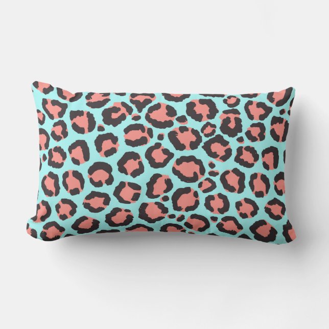 Coussin D'extérieur Artsy Trendy Coral Mint Turquoise Leopard Poster d (Recto)