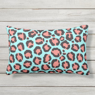 Coussin D'extérieur Artsy Trendy Coral Mint Turquoise Leopard Poster d